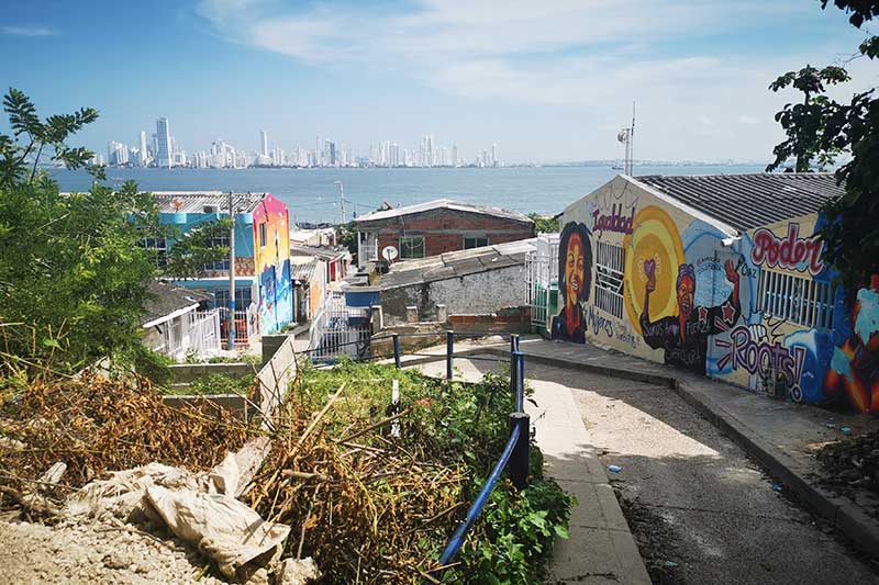 View from Cartagena with street art on skyline of Colombia