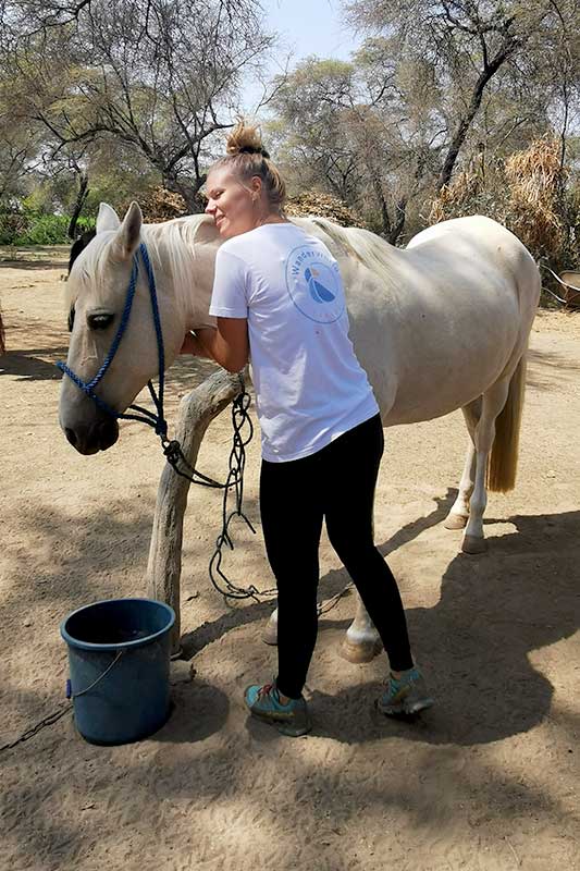 WanderWorld kuschelt mit Pferd auf der Horse Ranch in Peru