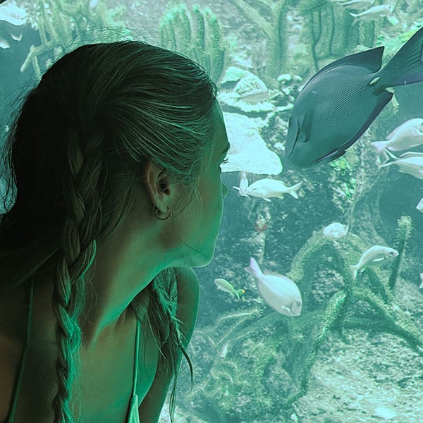 Teilnehmerin vor Aquarium