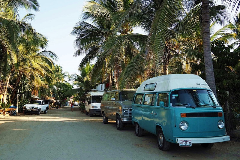 Street with VW bus in La Punta, Puerto Esconidido